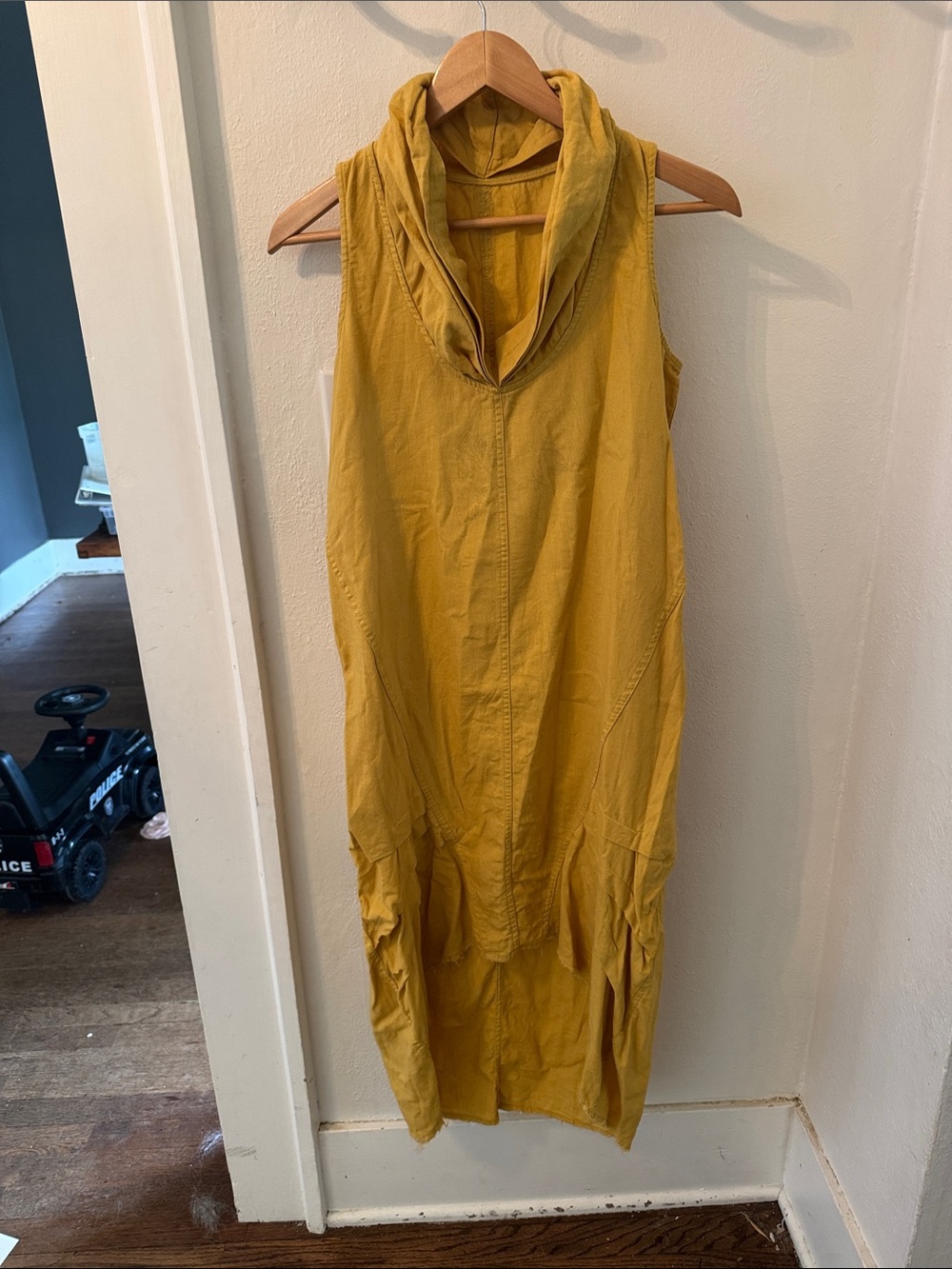 Sleeveless Mustard Yellow linen Midi Dress